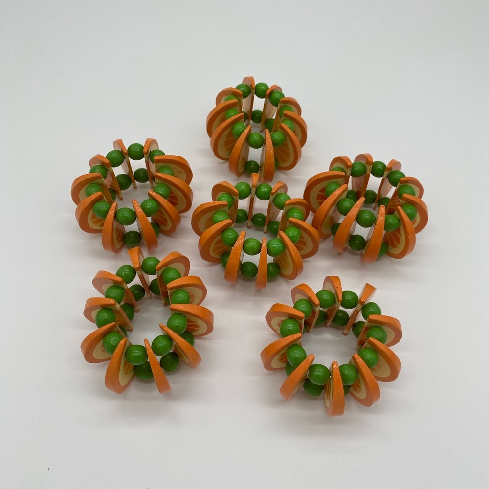 Napkin Rings, Orange Slices & Green Beads, Set of 6